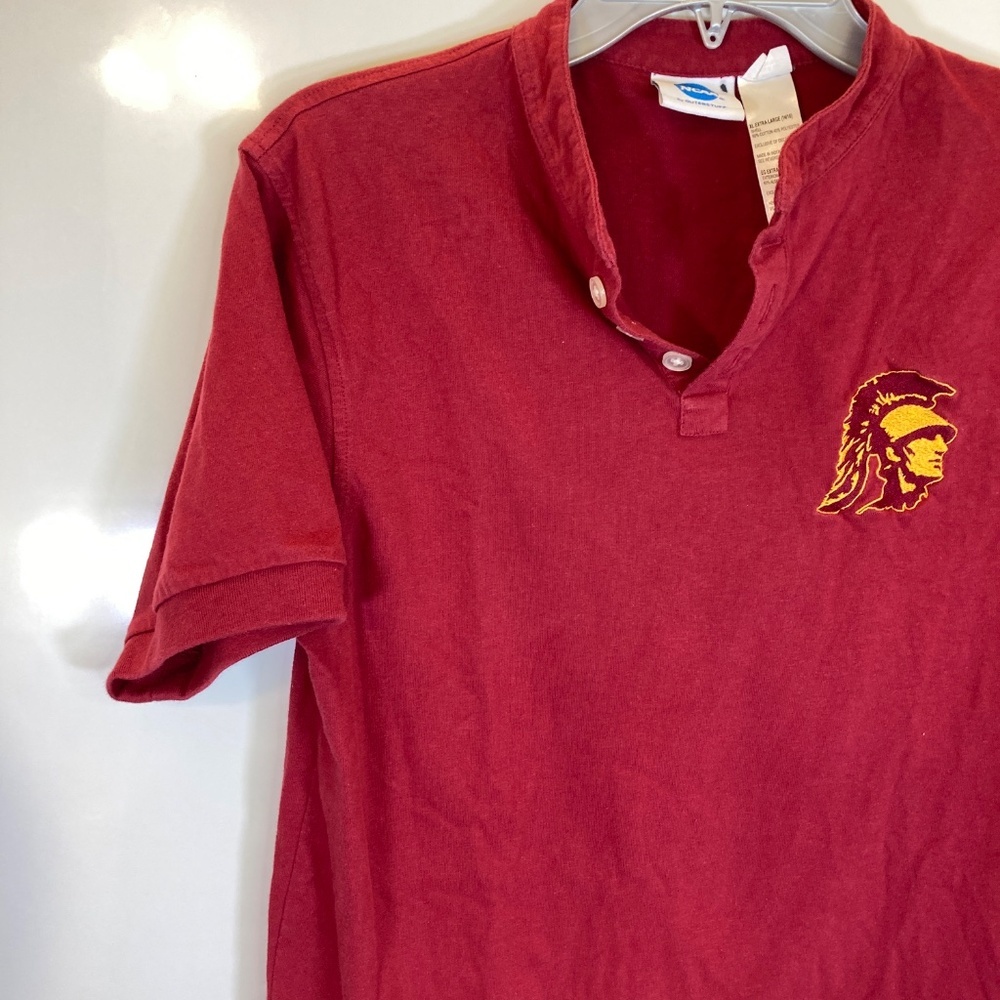 USC Trojans Henley Cardinal Embroidered Youth XL Short Sleeve Shirt - Picture 6 of 15